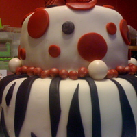 Black White & Red Cake Bottom 9" cake is chocolate with plain buttercream & MMF. Top 6" cake is coconut/pina colada with plain buttercream & MMF...