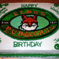 Elmo's Pub & Grill Employee Birthday Hand painted fondant on buttercream.