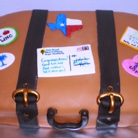 Going Away - Bon Voyage Suitcase Fondant over buttercream. 100% edible. Stickers and postcard are hand painted fondant.