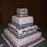 Forest Green White, forest green, black and silver. Buttercream icing with forest green accents on each layer. With metallic silver ribbon held on with...