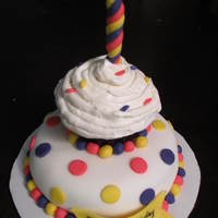 Cupcake On Top 6 inch round chocolate cake with chocolate buttercream filling covered with fondant. Cupcake on top made with Wilton pan. First time...