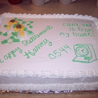 Retirement Cake Half chocolate, half yellow with whipped icing. Needed a 'masculine' design, so added a time clock, employee number and one of...