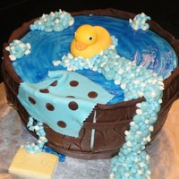 "rubber Ducky" Cake Wood made of modeling chocolate, ducky made of gumpaste and fondant.