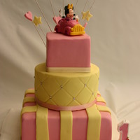 3 Tier Minnie Mouse Cake 8" square, 6" round and 4" square cakes covered in ganache and fondant, for a friend's daughter's 1st birthday...