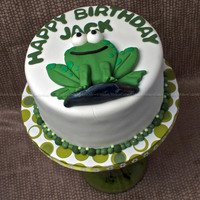 The Frog 6" Round Chocolate Cake with Peanut Butter Buttercream (my new favorite combo!!), for my uncle's 70th Birthday... his nickname is...