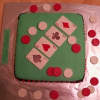 Poker Birthday Chocolate cake covered in fondant, molded chocolate cards and coins