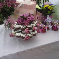 Wedding Shower Chocolate cupcakes with white frosting and chocolate lace detail.
