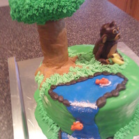 Auston's 1St Birthday Monkey/jungle themed first birthday cake. My first ever attempt with building a cake. Very challenging, but super rewarding! Boxed yellow...