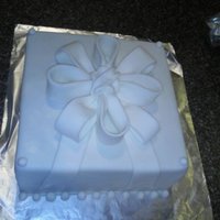 White Bow Very simple white boxed cake, white homemade buttercream fondant bow. For a small bridal shower.
