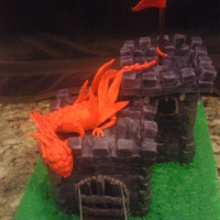 30Th Birthday Dragon Cake Small Dragon and Castle Cake. Yellow boxed cake mix, homemade buttercream fondant. Dragon is made out of a gumpaste/fondant mixture, dusted...