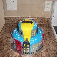 Batman BetterCream with fondant buildings and batman spot light