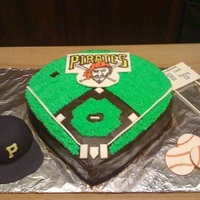 Pirate Baseball Cake A chocolate cake with Oreo filling for my son's baseball team's party. Chocolate fudge icing. The hole in left field is...