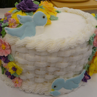 Wilton Ii Cake! Fun cake, practice with royal icing flowers, basketweave, and color flow birdies!