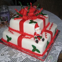 Christmas Gifts From Santa 12" Choc w/Strawberry Filling & 8" White w/Strawberry Filling Iced in Buttercream.