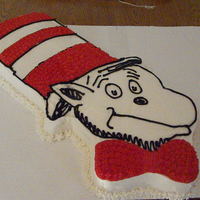 Cat In The Hat Cake Dr. Seuss, Cat in the Hat cake for preschool fundraiser. Hat made from cut 9x13 pan, iced with buttercream. Face made from cut, shpaed 8...