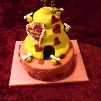 Bee Mine (Bee Hive) Valentine Cake Made Feb 10, 2010 for my daughter to take to her Valentines day preschool class party. It is all cake... The bottom is an 8 inch 2 layer...