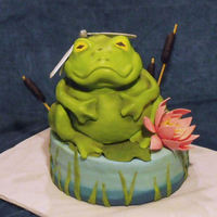 Frog Pond Cake With Lotus & Dragonfly Frog Pond Cakemarch 10th 2010Frog is all carved cake covered in fondant....he is sitting on top of a fondant lily pad on a 9 inch round...