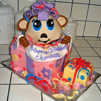 Monkey's 1St Birthday Fondant covered cake with rice cereal making up the head.