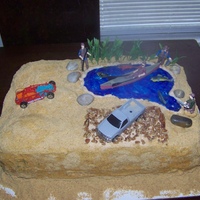 Fishing Cake I made this for my husbands birthday. I used Grahm Crackers for the sand!