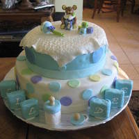 Baby Shower Cake dominican cake with guava filling. all decorations were made of gum paste. cake is covered in fondant.