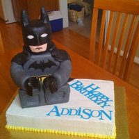 Lego Batman Cake Batman was RKT covered in fondant. Buttercream icing, lettering done with Cricut Cake