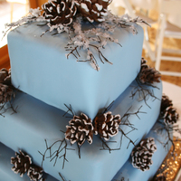 Blue Winter Wedding Cake With Pine Cones The cake is 3 different flavors, dirty iced with butter cream and then wrapped in ice blue fondant. The pine cones are made out of 2...