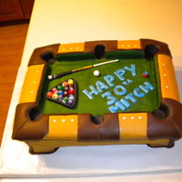 Pool Table Birthday Cake Pool Table birthday cake with rice krispie treats as the bumper. Pool balls were gumballs with gumpaste and fondant details.