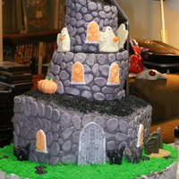 Really Haunted Cake! I wanted to make my first mmf topsy turvy Halloween birthday cake for my mom. I had to travel 300 miles with it. It started as a four tier...