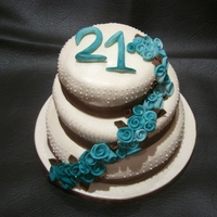 21St Bithday Cake My first fondant flower drape. I found it really hard to get the flowers to stick to the side of the cake!