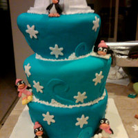 Topsy, Turvy Penguin Cake. This was a cake for my moms office party. It was a topsy turvy cake covered in fondant. The penguins are made out of gumpaste. The igloo is...
