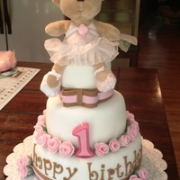 1St Birthday Cake Chocolate cake with "reese's" peanut butter filling. The family wanted a ballerina bear on top, so I found this adorable...