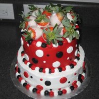 Red, Black And White All BC frosting with white chocolate covered strawberries on top. I made this for my roommate's mom's birthday cake