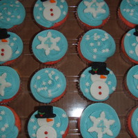 Snowman Cupcakes These were made for a four year olds birthday. He wanted strawberry cupcakes with snowmen on top.