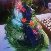 Fairies Tending To The Waterfall Look close you can see water coming down the waterfall as the two fairies add flowers. Fondant Cake with sugar fairies and flowers, candy...