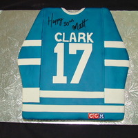 Wendel Clark Jersey This was a birthday cake for a man turning 30 French Vanilla Cake with chocolate buttercream topped with vanilla fondant. The blue part is...