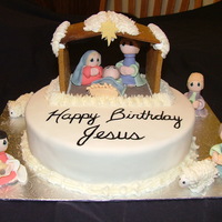 Happy Birthday Jesus Cake This is one of two identical cakes. Chocolate cake with vanilla buttercream covered in fondant. Stable is made out of gingerbread and all...