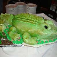 Alligator Cake Carved yellow cake covered in fondant & airbrushed