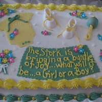 Onesie And More This cake is covered with buttercream. All the accents are made with fondant. Thank you for looking.