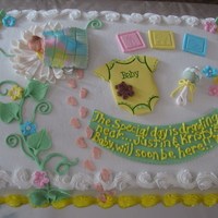 Baby Shower Hi there,This cake is covered with buttercream icing and borders. All the accents were either hand sculpted, made with a mold or cut with a...