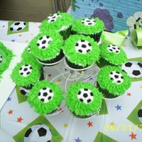 Soccer Cupcakes I made these soccer cupcakes to go with the soccer field cake I made for my son's 7th Birthday. Also another great idea I found here...