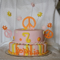 Peace Sign & Flower Birthday Cake All chocolate cake with fondant accents