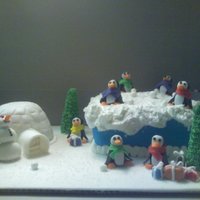 Christmas Peguins This cake was auctioned off at my daughters christmas concert. Vanilla cake with custard filling