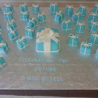 Tiffany Bridal Shower For a Tiffany wedding shower. 6" vanilla cake w/ choc filling, 40 3" mini cakes. This took far far far longer than I had...