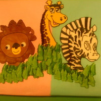 Baby Shower 1/2 chocolate 1/2 vanilla with strawberry filling. Animals are FBCTs. The colors are all washed out in the picture unfortunately.