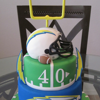 Football Cake I designed this cake for a guy who was turning 40 years old and he is a huge San Diego Chargers fan. I made the helmet from RKT, modeling...