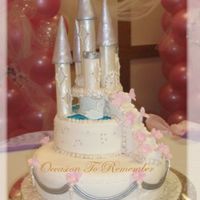 Cenicienta Sweet 16th cake, fondant and pastillage decorations. Stairway made of rice krispies then covered with fondant. I used the patchwork cutters...