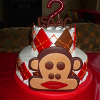 Isaac"s Sock Monkey Cake Chocolate cake with vanilla buttercream and fondant accents
