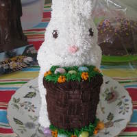 3D Bunny Easter Cake 3D Bunny Cake, made from Nordicware pan. Used cake recipe on pan. Decorated with Vanilla and Chocolate BC, Jelly Beans.