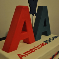 American Airlines Cake 20 in. x 30 in. chocolate cake filled with passion fruit mousse. Covered in fondant. Eagle symbol made by gum paste and airbrushed. AA...