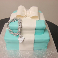 Tiffany Box Cake Tiffany Box cake with gumpaste box and bracelet. This is my first attempt!